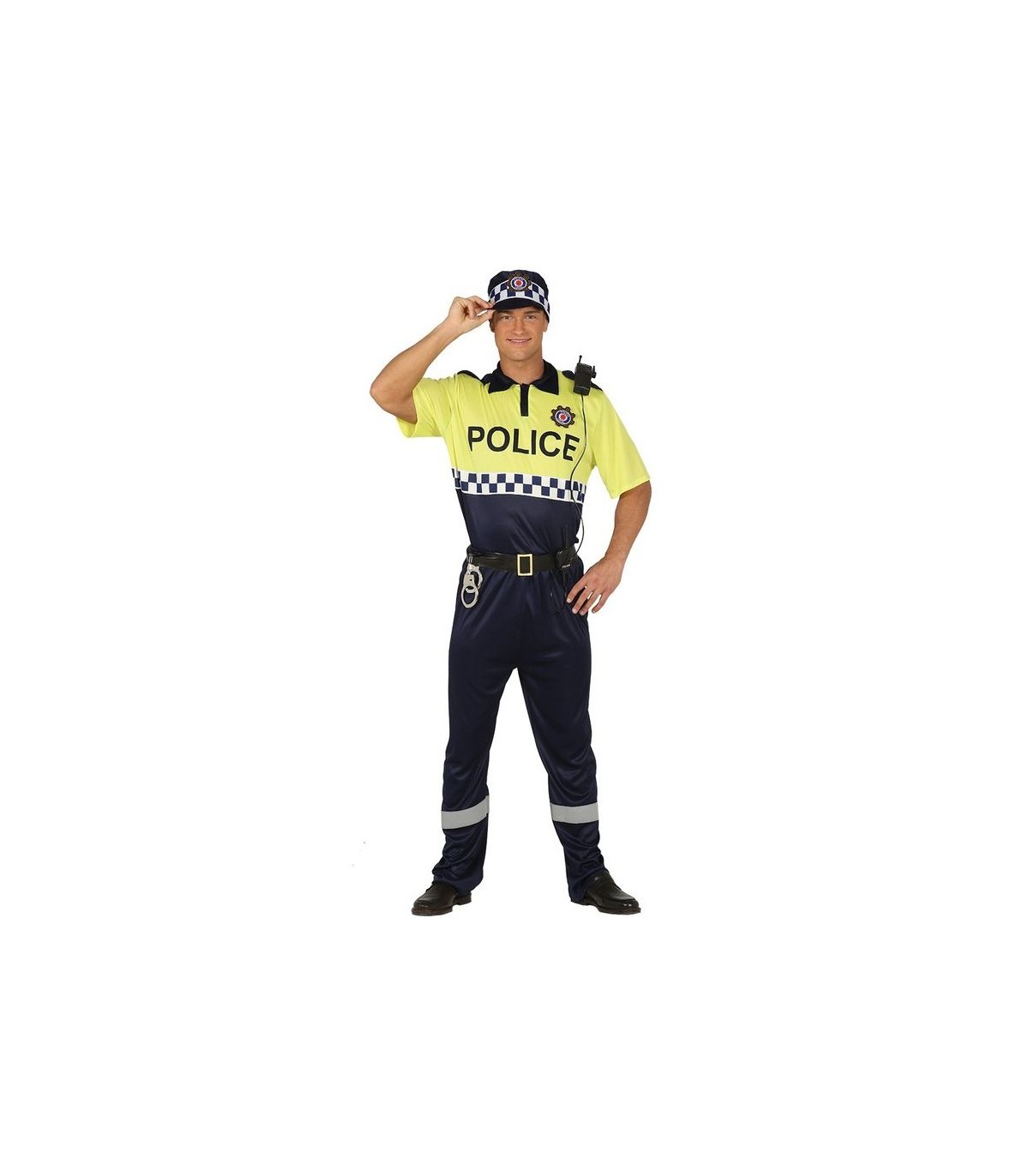 Tradineur - Disfraz de policía adulto, agente policía local, fibra  sintética, incluye camiseta, pantalón, gorra y cinturón, carn